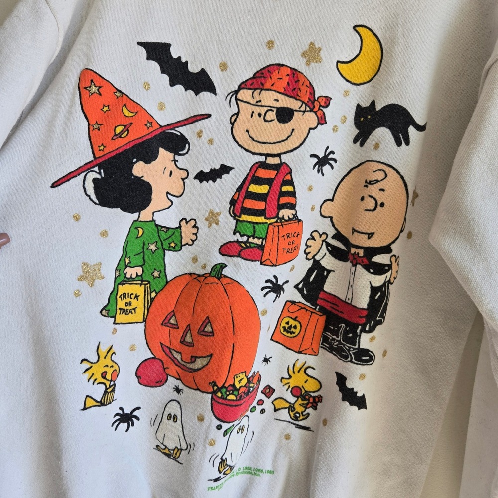 Peanuts Large Sweatshirt Womens White Good Halloween Charlie Brown Vintage USA - Picture 9 of 10